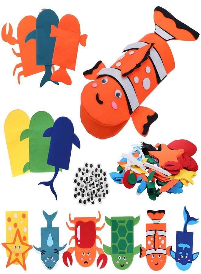 Liliful 24 Pcs Ocean Animals Hand Puppet Making Kit Felt Arts and Crafts Puppet Toys Creative DIY Sock Make Your Personal Puppets Kits Eyes Felt Accessories Storytelling Role Play Party Supplies - Image 1